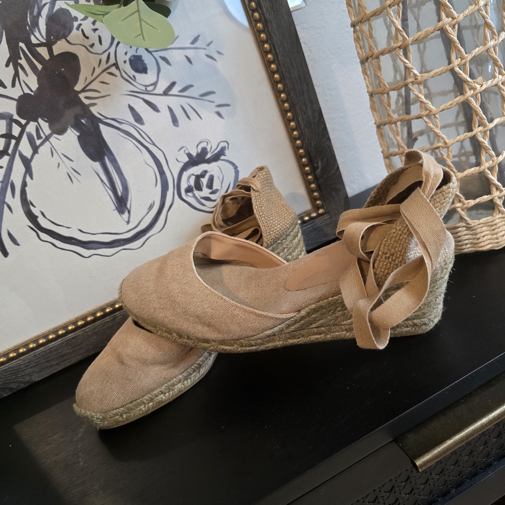 Castañer Women's Carina Wedge Espadrilles Ankle Tie Jute Heel Tan 40